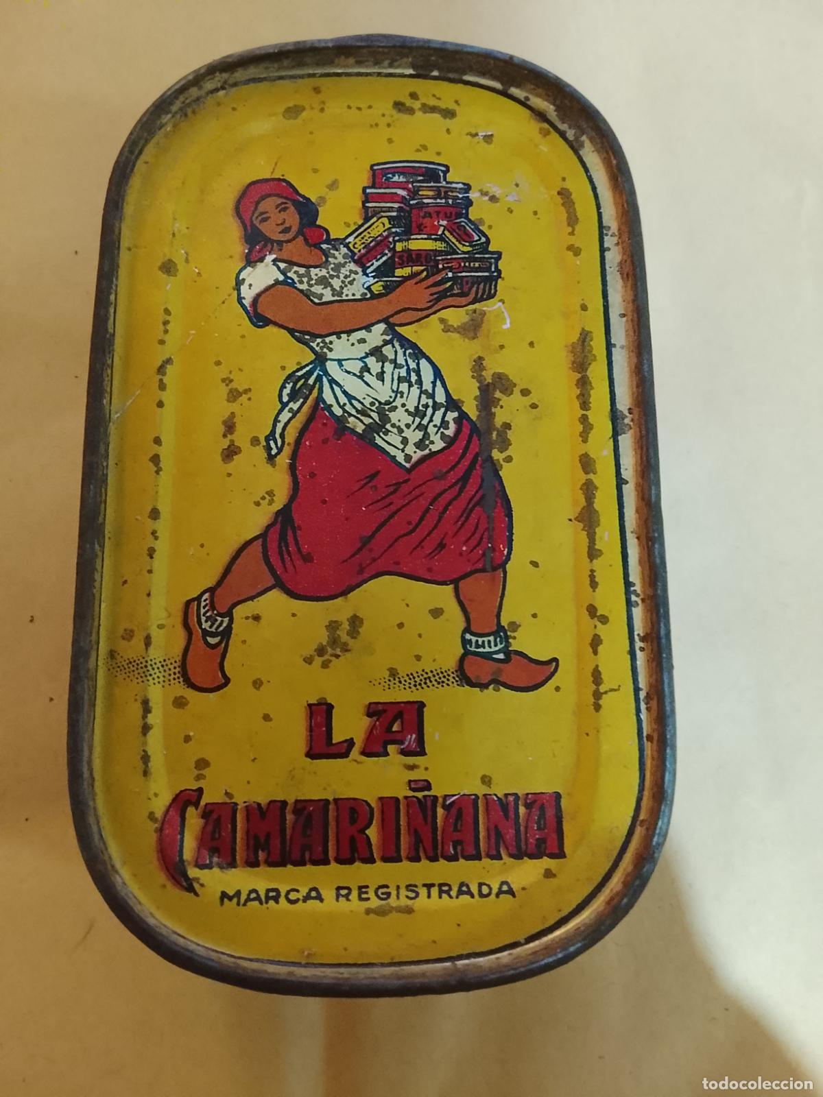 Cajas y cajitas met&aacute;licas: Antigua Lata de Sardinas LA CAMARI&Ntilde;ANA-Andr&eacute;s Cerdeiras Camari&ntilde;as-Edici&oacute;n Exportaci&oacute;n c. 1950/60