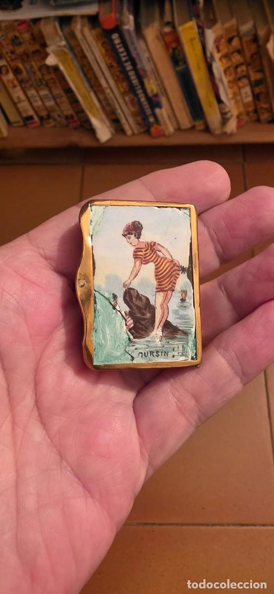 Cajas y cajitas met&aacute;licas: Preciosa caja cerillero con esmalte muy antigua