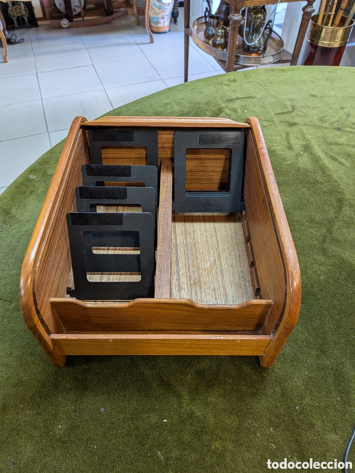 Cajas y cajitas met&aacute;licas: Caja de almacenamiento, madera de teca. a&ntilde;os 80. REF-4356
