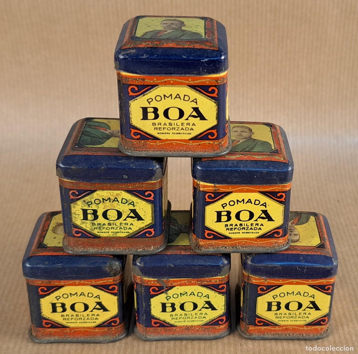 Cajas y cajitas met&aacute;licas: Lote de 6 cajas de hojalata Pomada Boa Brasilera Reforzada, a&ntilde;os 20-30