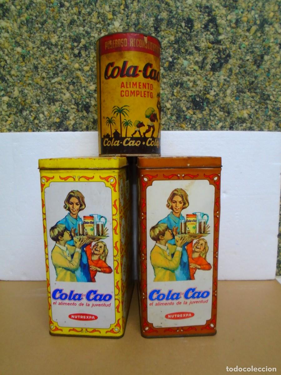 Cajas y cajitas met&aacute;licas: ANTIGUAS CAJAS Y BOTE DE COLA-CAO.VER FOTOS ANEXAS.