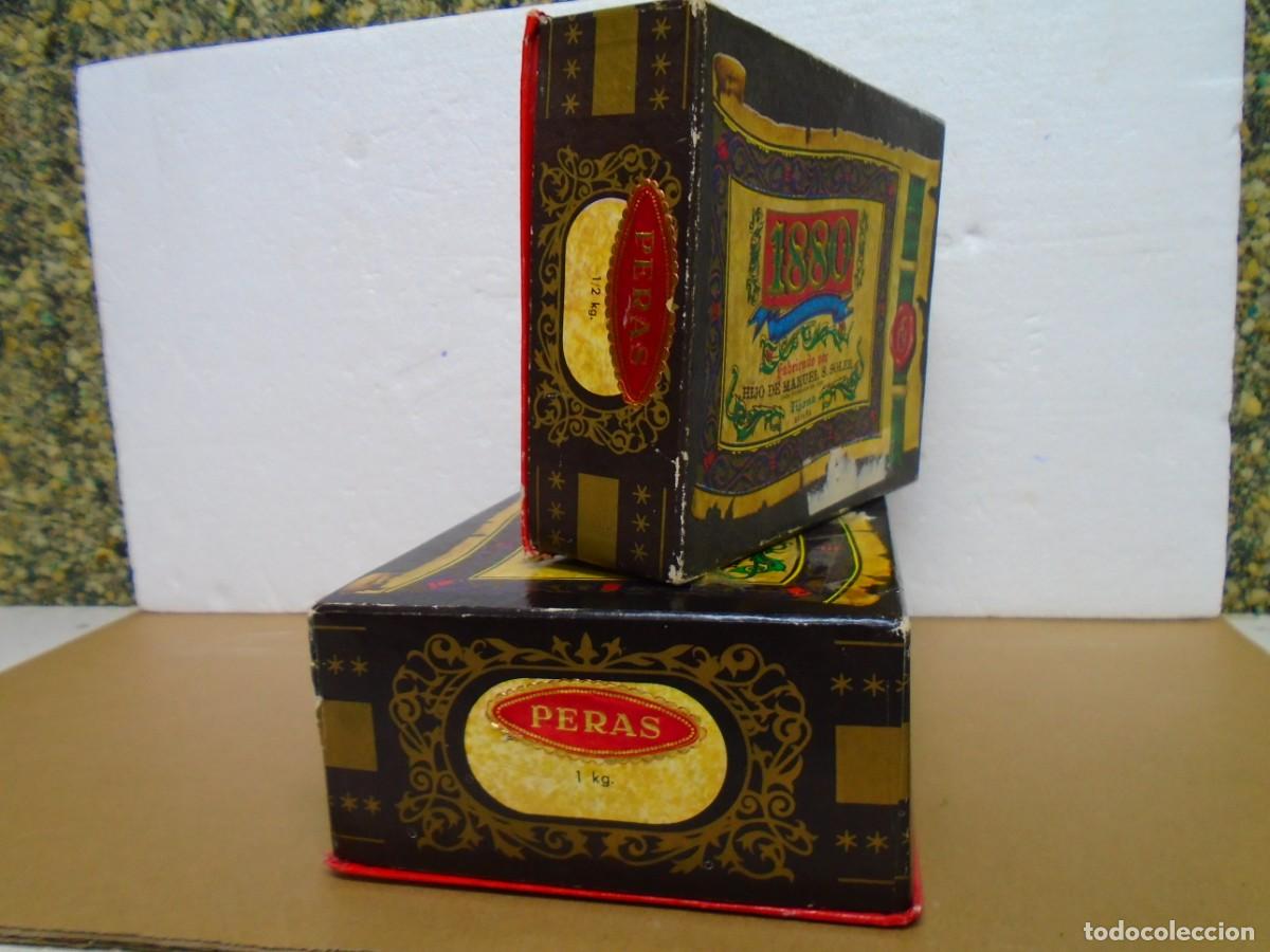 Cajas y cajitas met&aacute;licas: VINTAGE CAJAS DE CARTON DE PERAS DE TURRONES 1880 DE JIJONA.UNO Y MEDIO KILO.