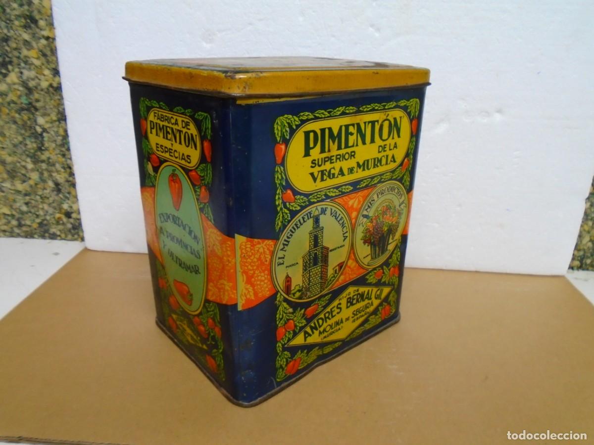 Cajas y cajitas met&aacute;licas: ANTIGUA LATA LITOGRAFIADA DE PIMENTON&rdquo;HIJO DE ANDRES BERNAL GIL&rdquo;MOLINA DE SEGURA(MURCIA)
