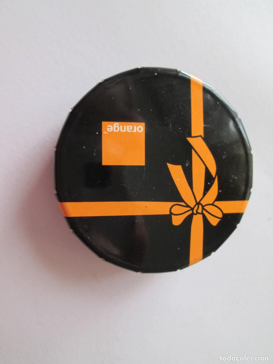 Cajas y cajitas met&aacute;licas: CAJITA DE METAL - PUBLICIDAD ORANGE - 4,5 CM