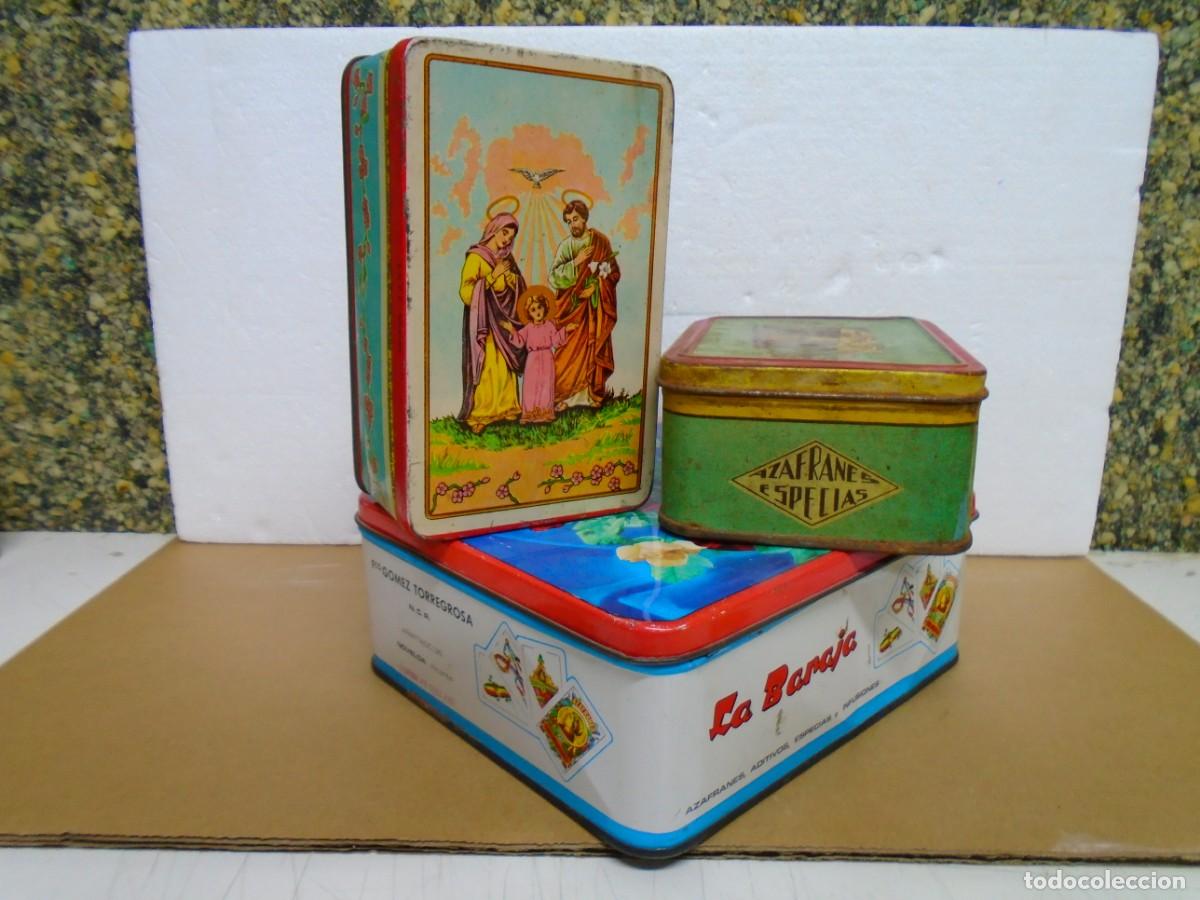 Cajas y cajitas met&aacute;licas: LOTE DE 3 ANTIGUAS CAJAS METALICAS DE AZAFRANES DE NOVELDA(ALICANTE)VER FOTOS.