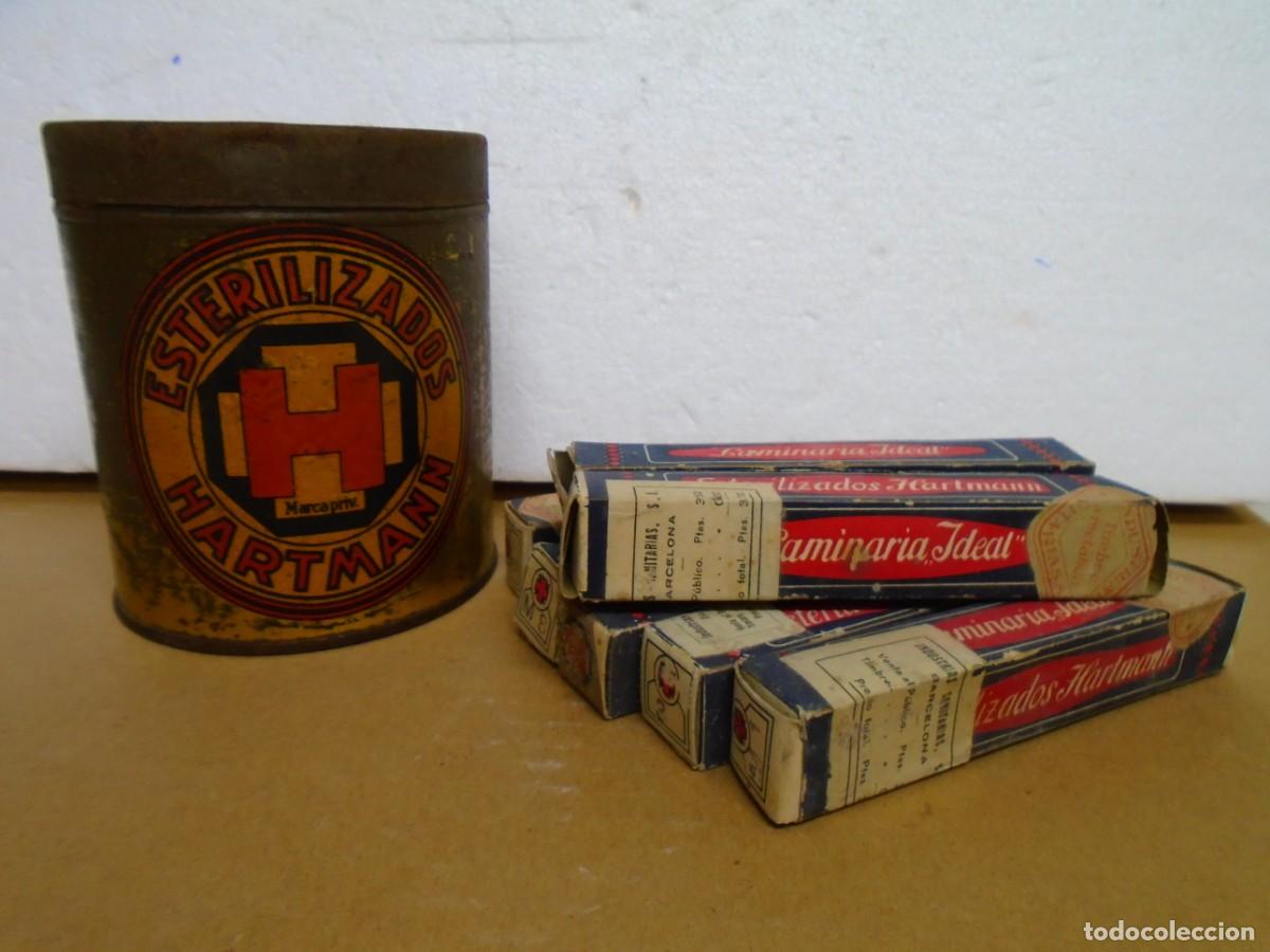 Cajas y cajitas met&aacute;licas: ANTIGUO BOTE METALICO DE ESTERILIZADOS HARTMANN Y SIETE UNIDADES DE CARTON,VER FOTOS.