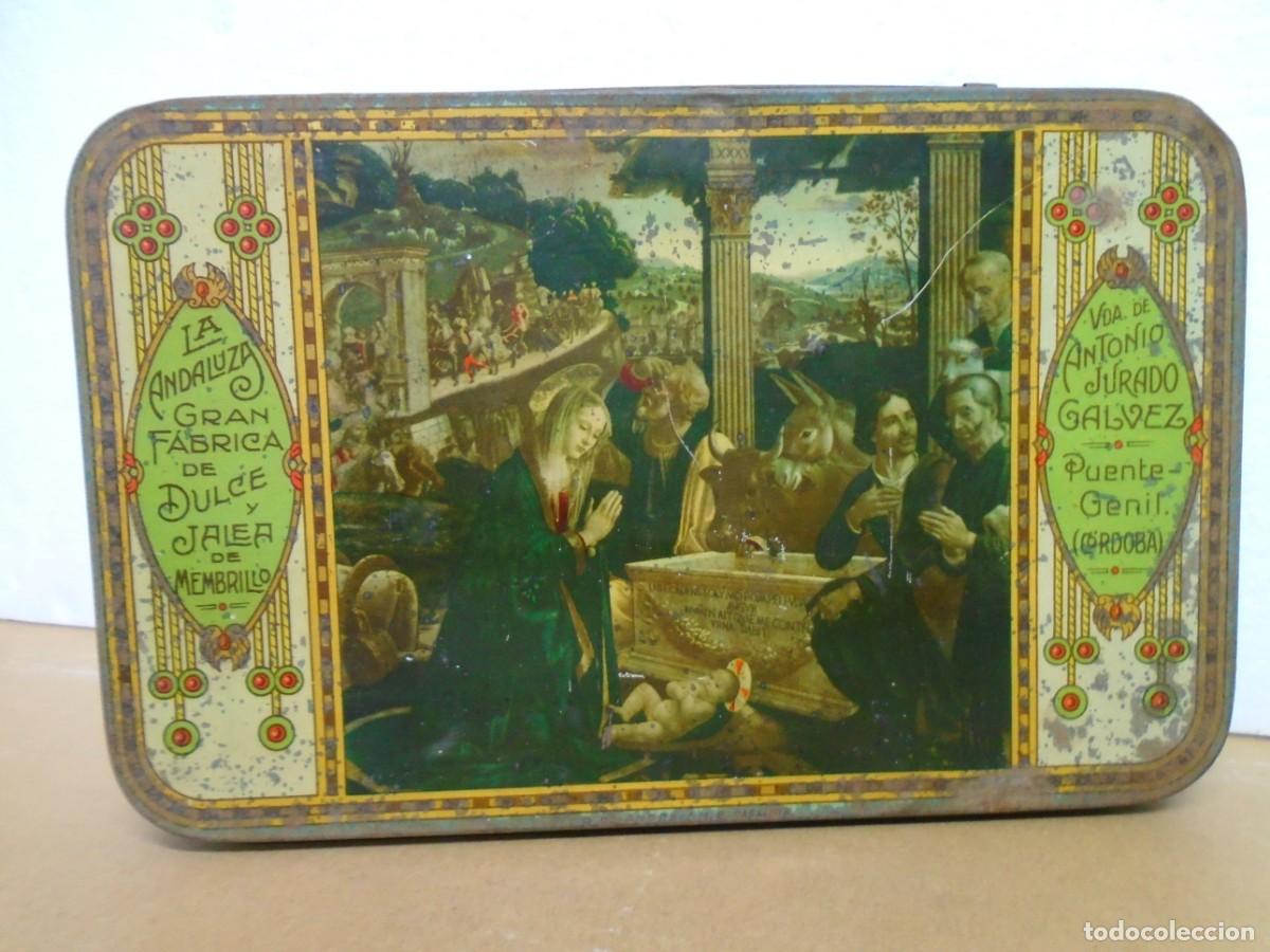 Cajas y cajitas met&aacute;licas: ANTIGUA LATA LITOGRAFIADA DE DULCE DE MEMBRILLO&rdquo;LA ANDALUZA&rdquo;PUENTE GENIL(CORDOBA)
