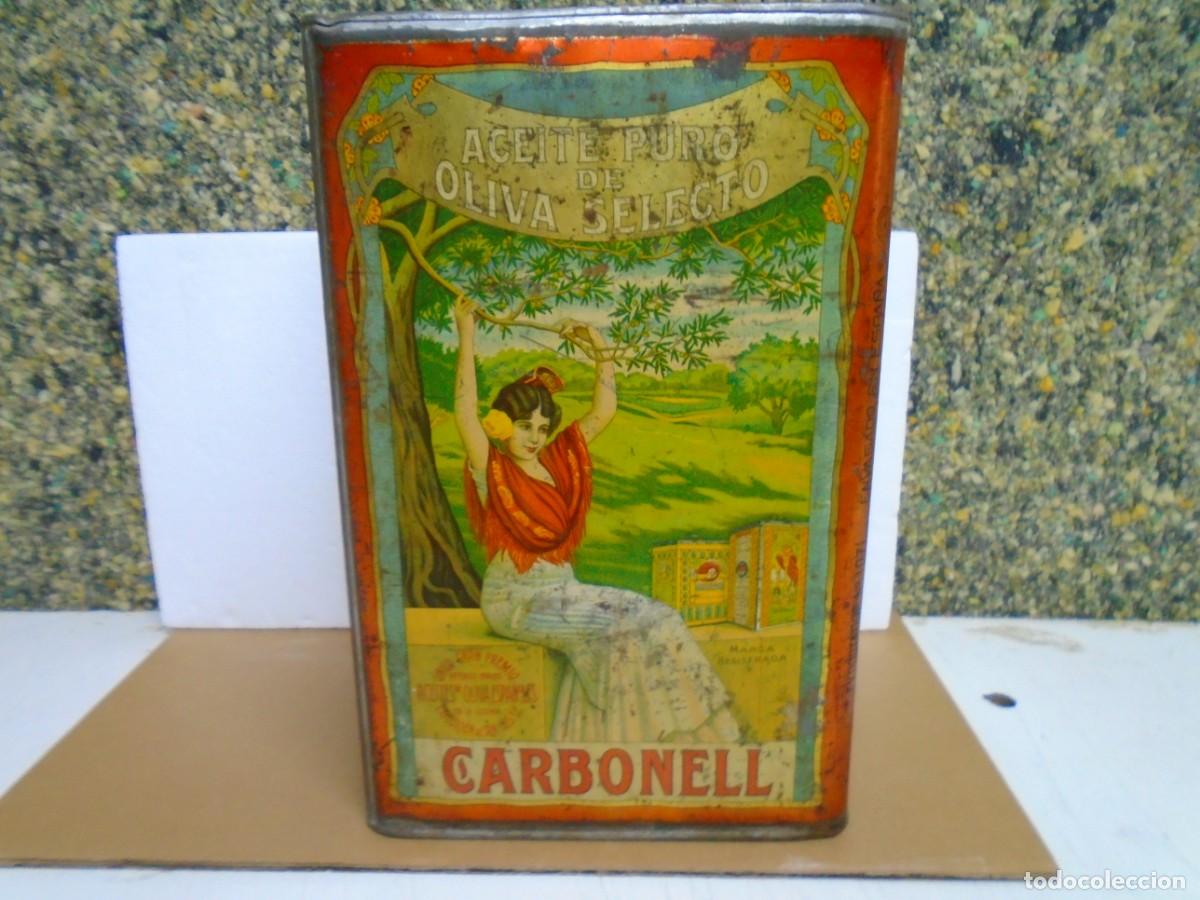 Cajas y cajitas met&aacute;licas: ANTIGUA LATA LITOGRAFIADA DE ACEITE PURO DE OLIVA SELECTO&rdquo;CARBONELL&rdquo;35X24X16 CM.