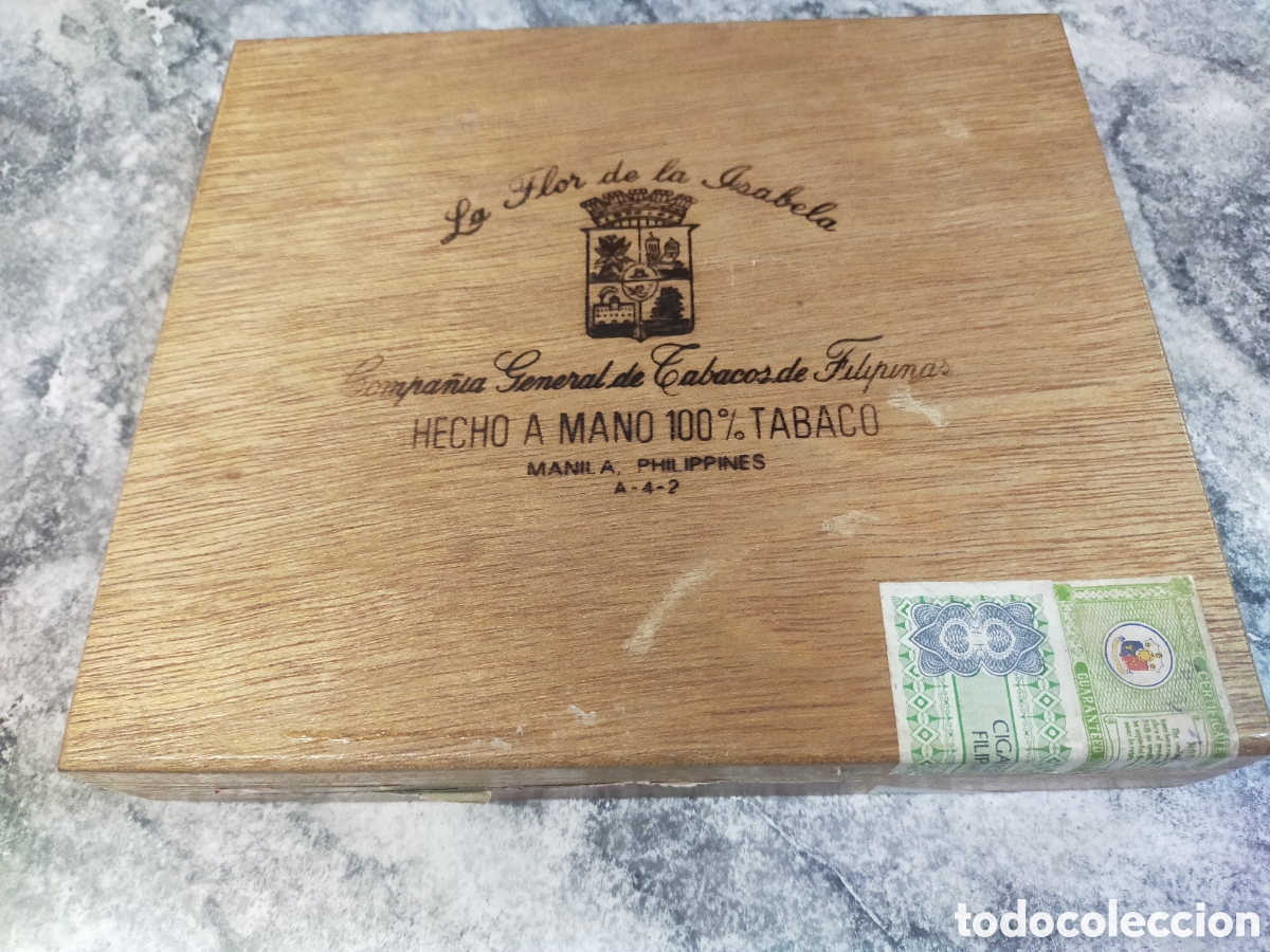 Cajas y cajitas met&aacute;licas: caja vac&iacute;a de madera para puros antigua de la marca La Flor de la Isabela,