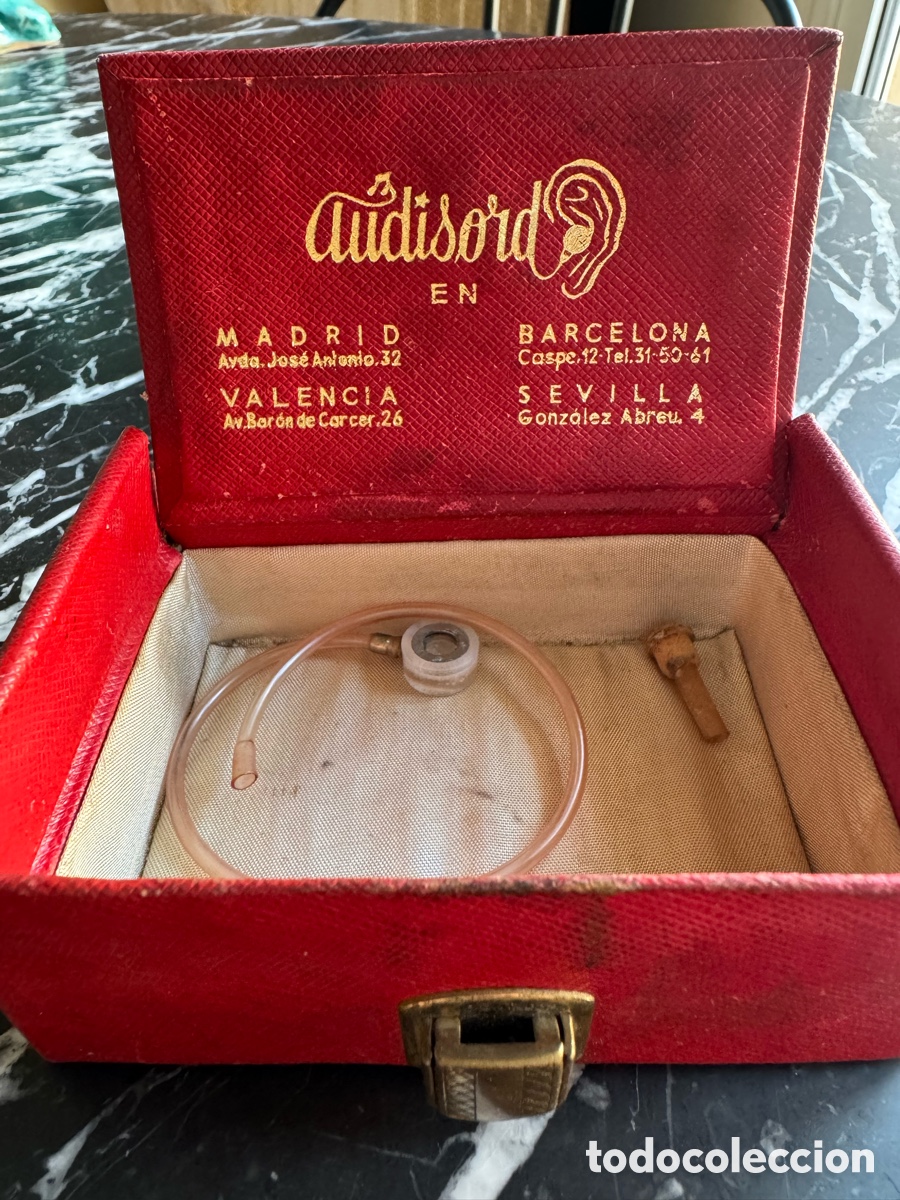 Cajas y cajitas met&aacute;licas: Antiguo estuche aud&iacute;fono AUDISORD con accesorios medicina vintage