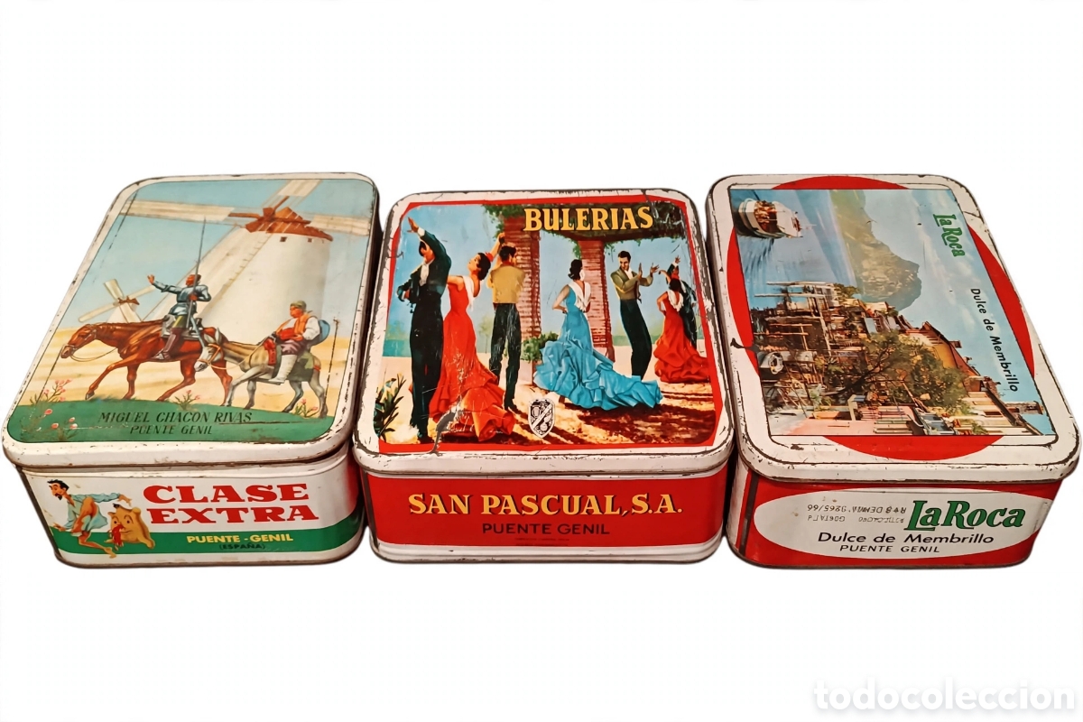 Cajas y cajitas met&aacute;licas: Lote 3 cajas litograf&iacute;adas Vintage dulce membrillo