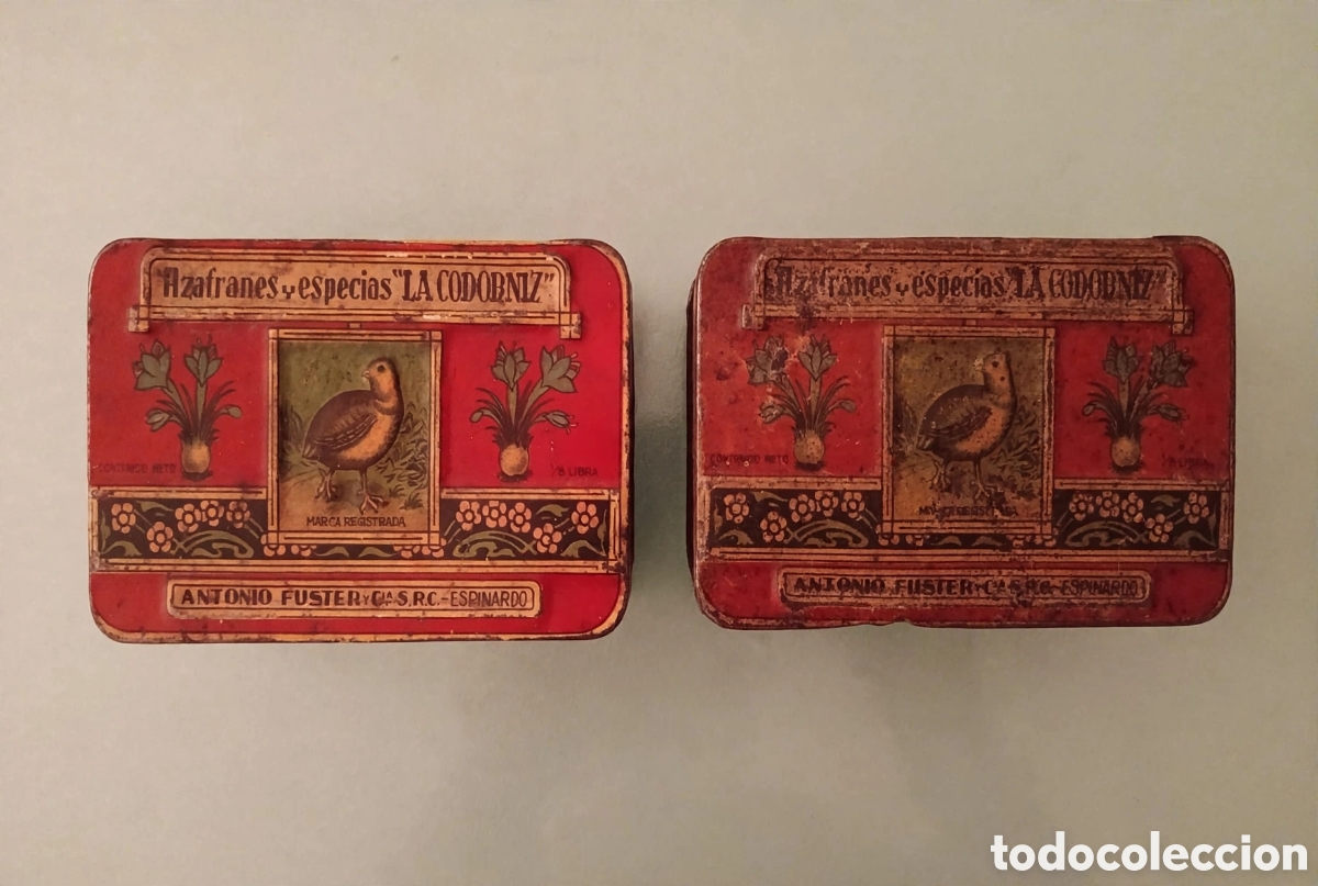 Cajas y cajitas met&aacute;licas: 2 Latas Antiguas Azafr&aacute;n La Codorniz