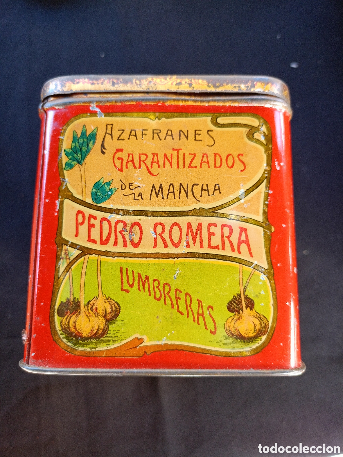 Cajas y cajitas met&aacute;licas: ANTIGUA LATA DE AZAFR&Aacute;N PEDRO ROMERA, LUMBRERAS. AZAFR&Aacute;N GARANTIZADO DE LA MANCHA. QUIJOTE