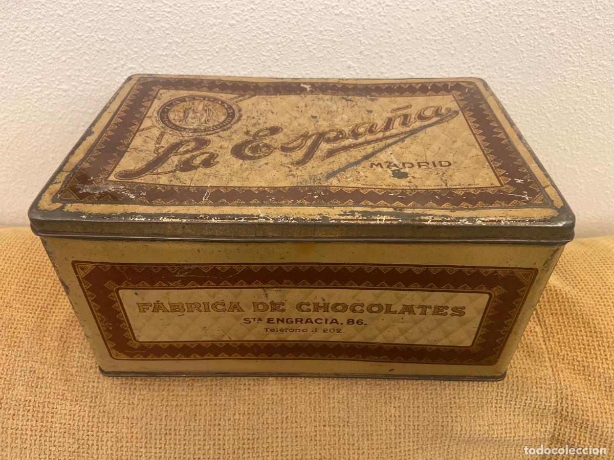 Cajas y cajitas met&aacute;licas: Lata antigua La Espa&ntilde;a Fabrica de Chocolates