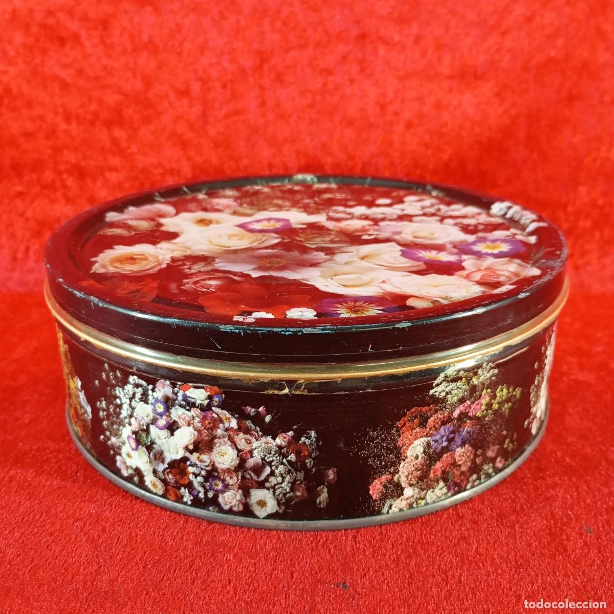 Cajas y cajitas met&aacute;licas: CAJA METALICA REDONDA VINTAGE - SIGLO XX - MOTIVO FLORAL - 19 CM DE DIAMETRO