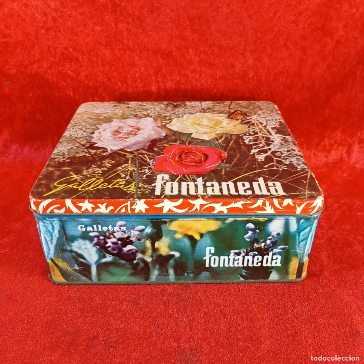Cajas y cajitas met&aacute;licas: CAJA METALICA VINTAGE - GALLETAS FONTANEDA - DISE&Ntilde;O DE ROSAS - SIGLO XX - 21,5 X 23,5 CM