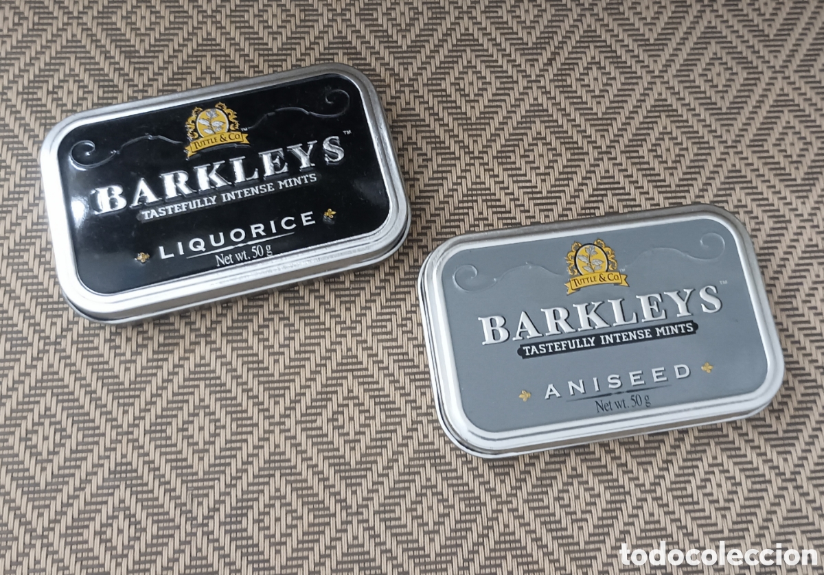 Cajas y cajitas met&aacute;licas: Lote 2 latas met&aacute;licas de caramelos BARKLEYS: Liquorice (regaliz) + Aniseed (an&iacute;s). Se venden VAC&Iacute;AS