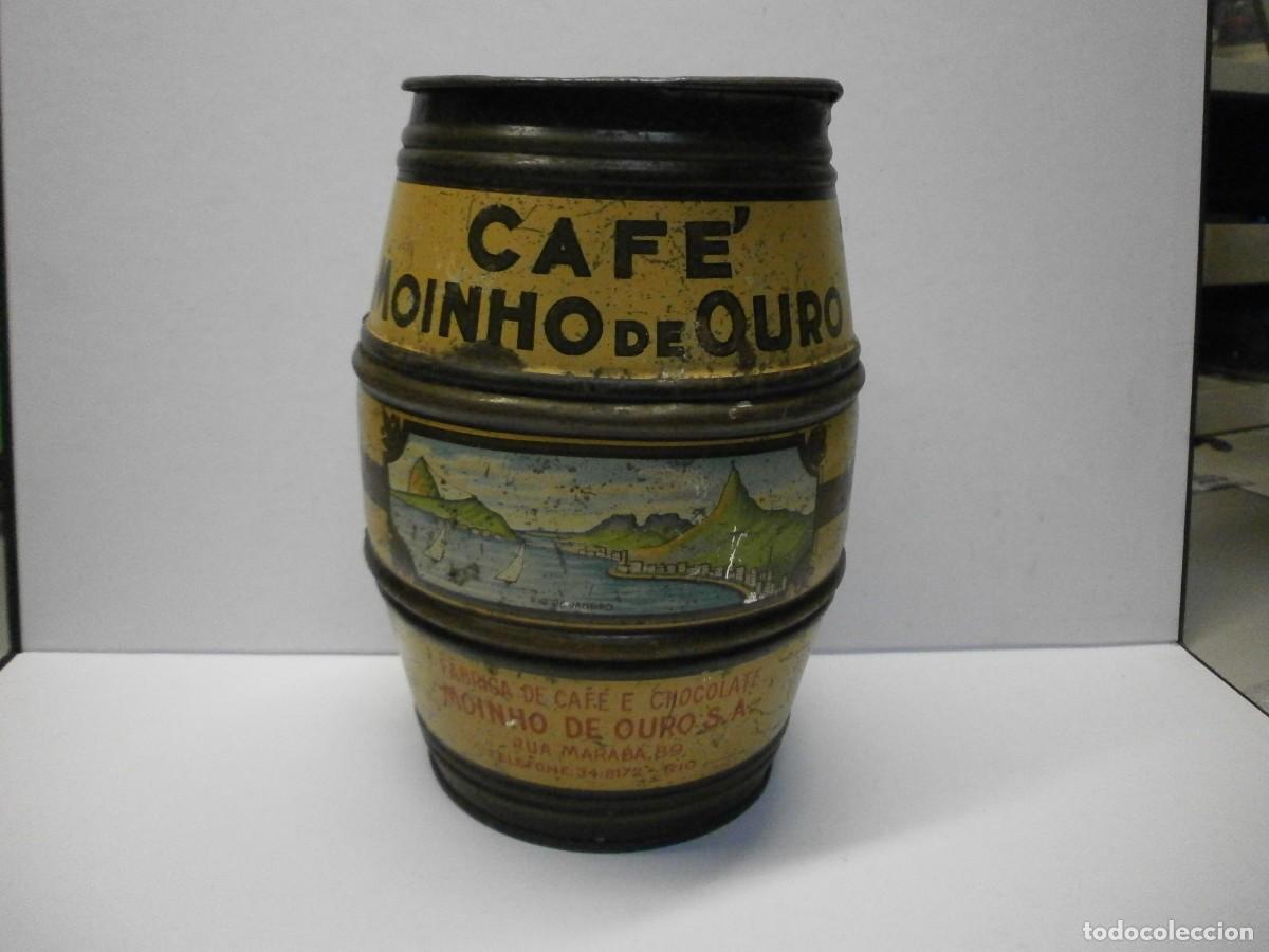 Cajas y cajitas met&aacute;licas: antigua lata fabrica de cafe y chocolate moinho de ouro