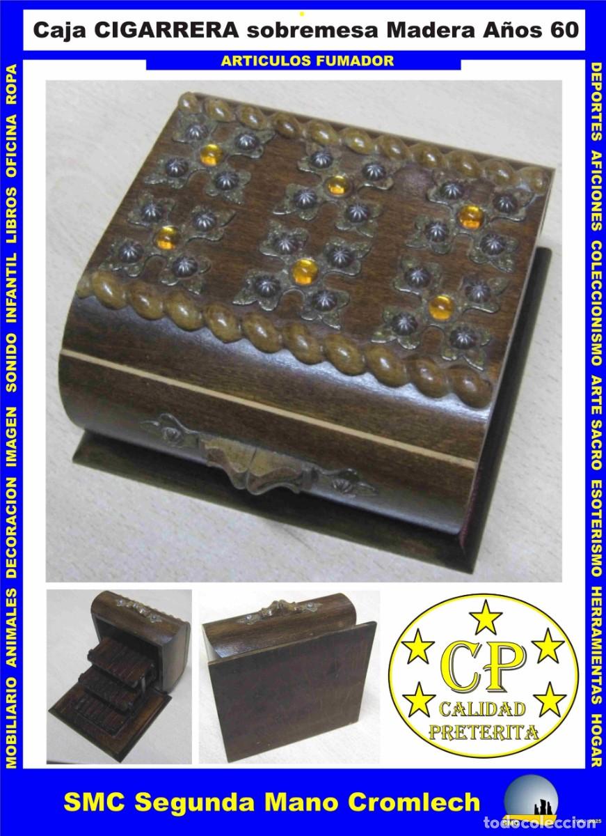 Cajas y cajitas met&aacute;licas: CAJA CIGARRERA de Sobremesa Madera Maciza. Vintage A&ntilde;os 60 Con mecanismo desplegable en cascada