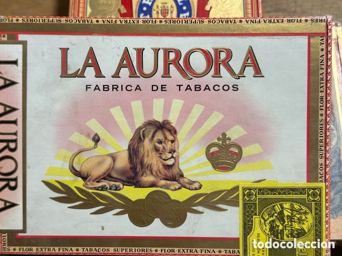 Cajas y cajitas met&aacute;licas: Lote de 4 cajas de puros. La Aurora, Cifuentes Habana, Montecristo, Royal Jamaica, Special Rotterdam