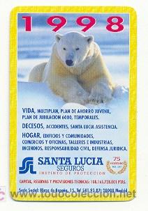 Colecionismo Calend&aacute;rios: CALENDARIO DE BOLSILLO - A&ntilde;o 1.998 - Seguros Santa Lucia. De Fournier