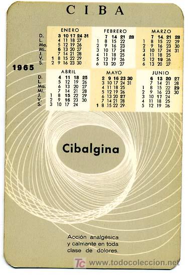Collectionnisme Calendriers: CALENDARIO PUBLICIDAD CIBALGINA  , 1965-64 , CAL579