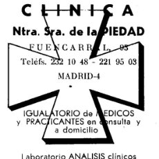 Coleccionismo Calendarios: CLINICA NUESTRA SEÑORA DE LA PIEDAD. AÑO 1969. CHAVES. Lote 5241193