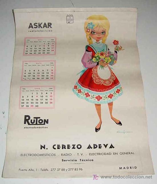 Collectionnisme Calendriers: ANTIGUO CALENDARIO CON PUBLICIDAD DE ASKAR RADIOTELEVISION - N. CEREZO ADEVA - ILUSTRACIONES CASAJUA