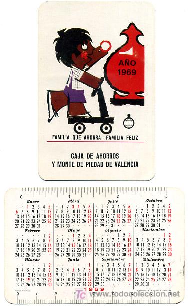 Coleccionismo Calendarios: CALENDARIO FOURNIER CAJA DE AHORROS DE VALENCIA , REVERSO HORIZONTAL , 1969 , CAD 247