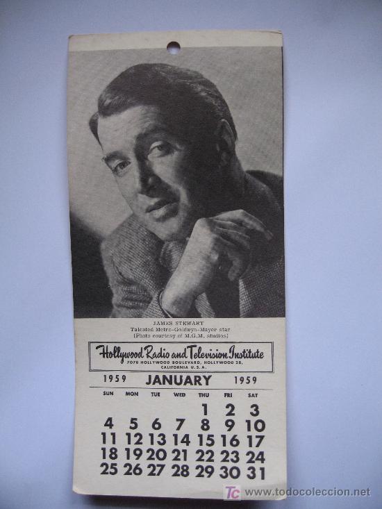 Coleccionismo Calendarios: CALENDARIO DE JAMES STEWART - ENERO 1959