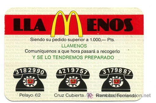 Colecionismo Calend&aacute;rios: CALENDARIO LLAMENOS MC DONALDS ,  1985 , CAL1367