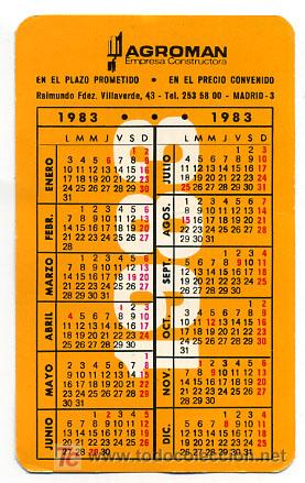 Colecionismo Calend&aacute;rios: CALENDARIO PUBLICIDAD AGROMAN , 1983-1984 ,CAL1547