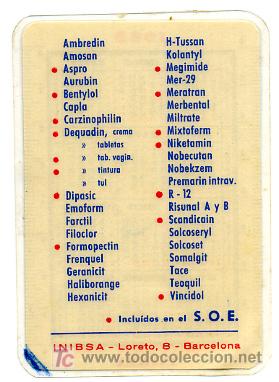 Colecionismo Calend&aacute;rios: CALENDARIO PUBLICIDAD INIBSA , PLASTIFICADO , 1962 ,CAL1548