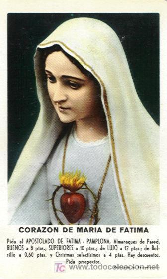Collezionismo Calendari: Calendario Fournier del Coraz&oacute;n de Mar&iacute;a de F&aacute;tima. A&ntilde;o 1961. (HF3).