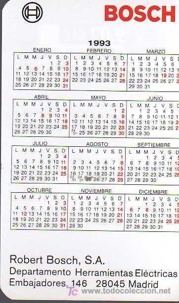 calendario bosch 1993 Buy Antique and collectible calendars on