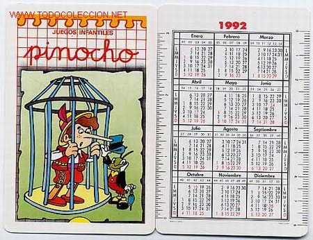 Coleccionismo Calendarios: CALENDARIO JUEGOS INFANTILES PINOCHO 1992, COMAS, CAD 5