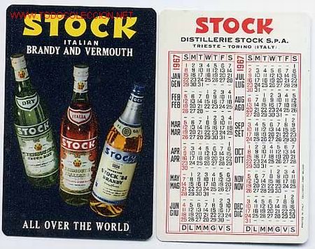 Collectionnisme Calendriers: CALENDARIO BRANDY VERMOUTH STOCK , PLASTICO , ITALIA , 1967, CAD 57