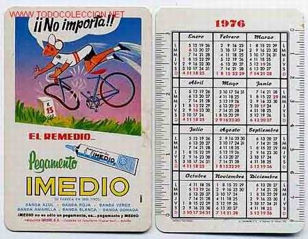 Collectionnisme Calendriers: CALENDARIO FOURNIER , PEGAMENTO IMEDIO , FOURNIER, 1976 , CAD 127