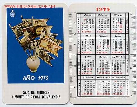 Coleccionismo Calendarios: CALENDARIO FOURNIER , CAJA DE AHORROS VALENCIA , FOURNIER, 1975 , CAD 129