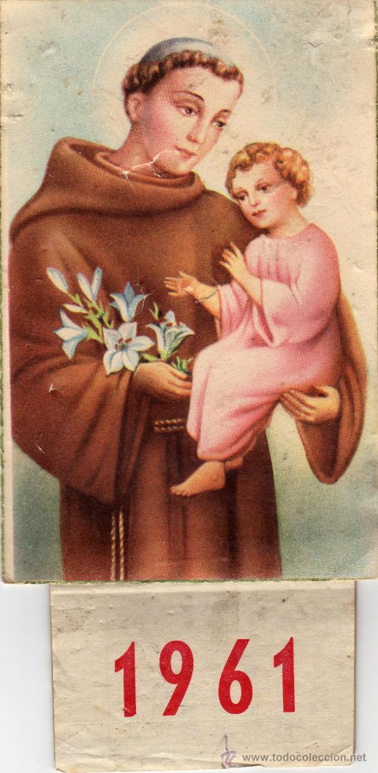 Coleccionismo Calendarios: PEQUE&Ntilde;O CALENDARIO DE PARED,SAN ANTONIO DE PADUA.a&ntilde;o 1961