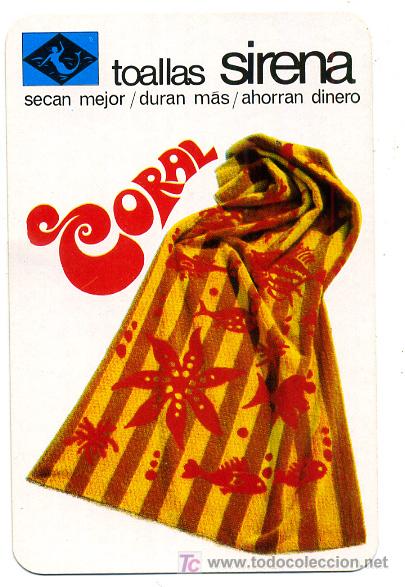 Coleccionismo calendarios: CALENDARIO FOURNIER , TOALLAS SIRENA , CORAL  ,1969 HORIZONTAL  , CAL2327