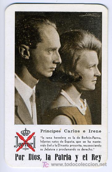 Collezionismo Calendari: CALENDARIO CARLISTA , PRINCIPES CARLOS E IRENE, POR DIOS LA PATRIA Y EL REY  ,1967