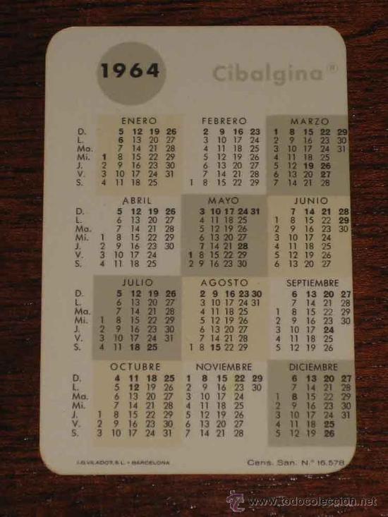 Collezionismo Calendari: CALENDARIO  1964 CON PUBLICIDAD DE CIBALGINA