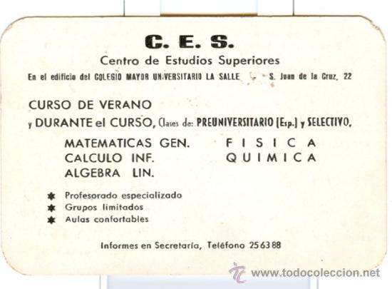 Coleccionismo Calendarios: Tarjeta C.E.S (Centro estudios superiores)