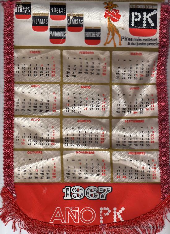 Coleccionismo calendarios: almanaque  en tela para el 1967 - Foto 1