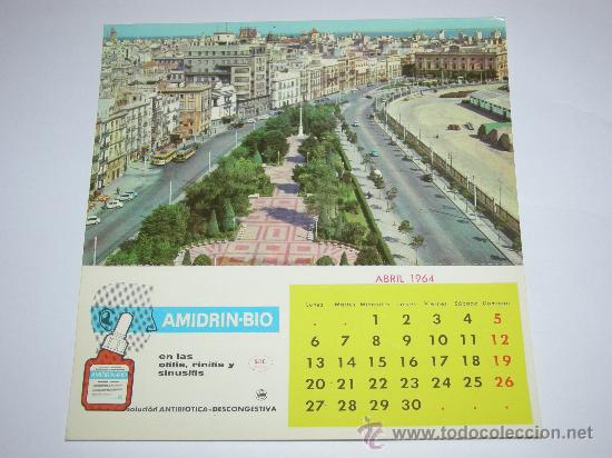 Coleccionismo calendarios: Calendario abril 1964 con postal de Cadiz y publicidad de Amidrin-Bio.