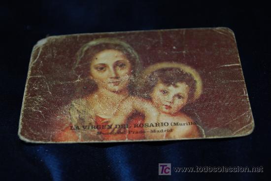 Coleccionismo calendarios: estamapa calendario 1984, virgen del rosario, murillo, gastada de estar en cartera
