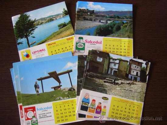 Coleccionismo calendarios: Lote 11 calendarios Mayo-septiembre 1966 (postales Ribadeo, &Aacute;vila, N&uacute;ria y La Alberca) y publicidad