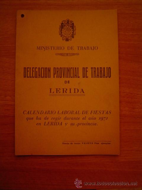 Collectables Calendars: CALENDARIO LABORAL DE FIESTAS 1971 EN LERIDA Y SU PROVINCIA