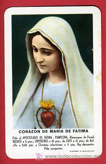 Colecionismo Calend&aacute;rios: CALENDARIO FOURNIER  CORAZON DE MARIA DE FATIMA  , 1961 , CAL3207